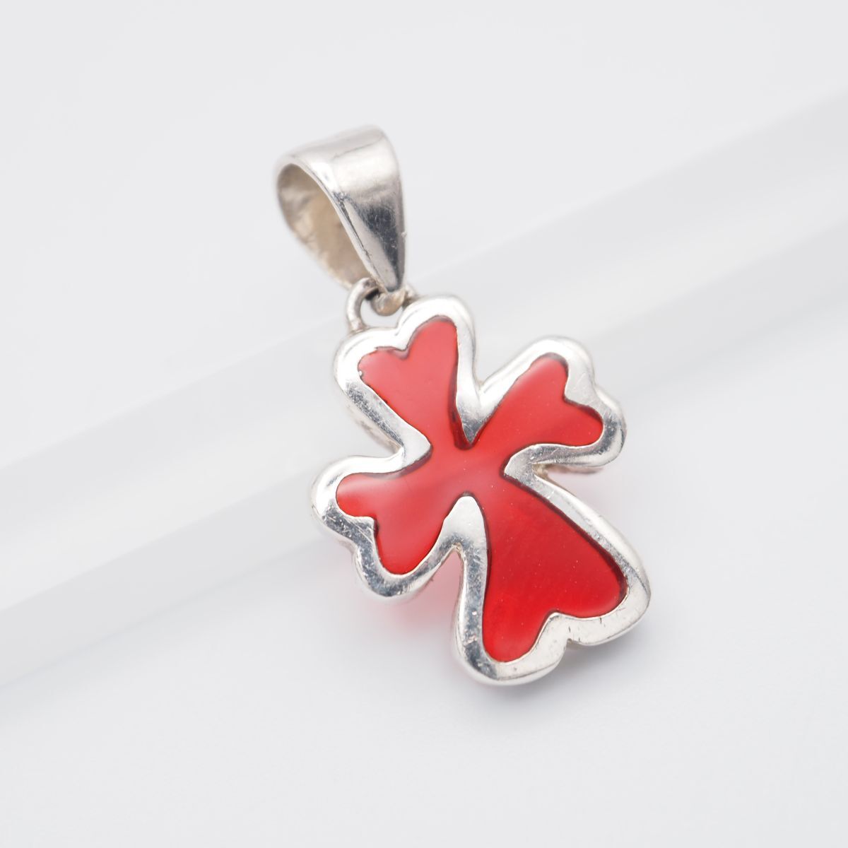 G763 ヴィンテージ 925刻印 ペンダント トップ レッドカラー デザイン シルバー チャーム ヘッド拍卖