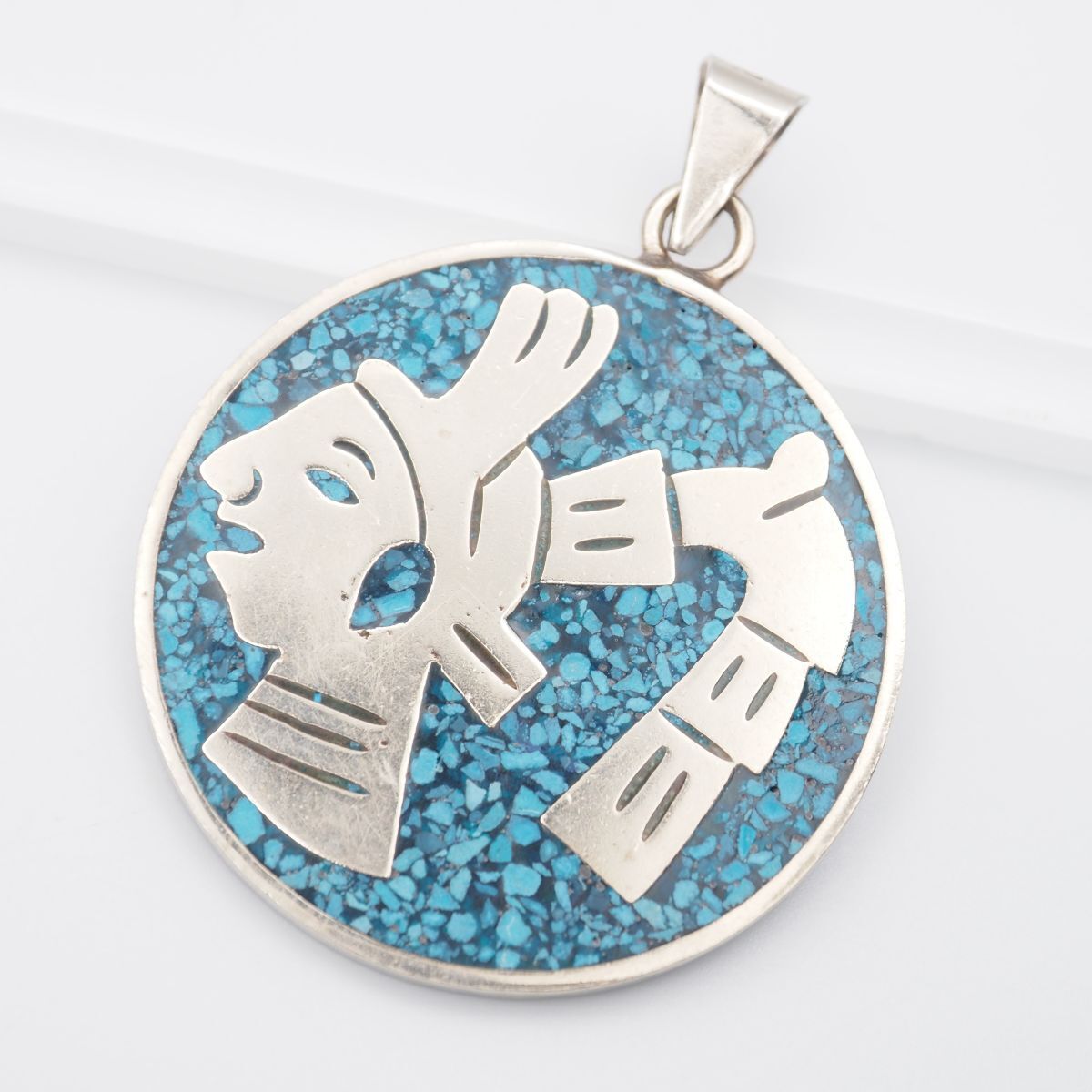 G899 ヴィンテージ MEXICO刻印 ペンダント トップ テオティワカン 太陽のピラミッド 民族 インレイ デザイン シルバー チャーム ヘッド拍卖