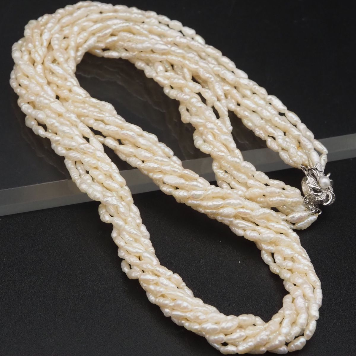 G800 淡水真珠 パール SILVER刻印 ネックレス 8連 シルバー デザイン 6月誕生石拍卖