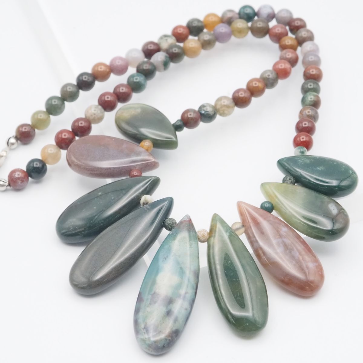 H221 天然石 ネックレス 大ぶり マルチカラー デザイン シルバー拍卖