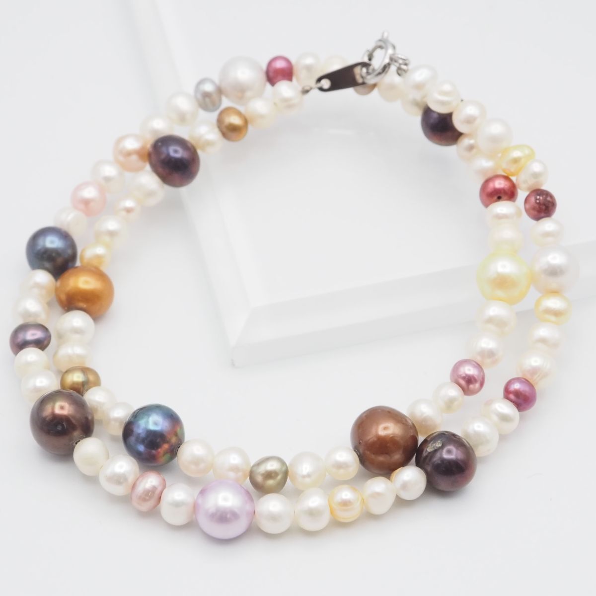 H211 淡水真珠 パール ネックレス マルチカラー デザイン シルバー 6月誕生石拍卖