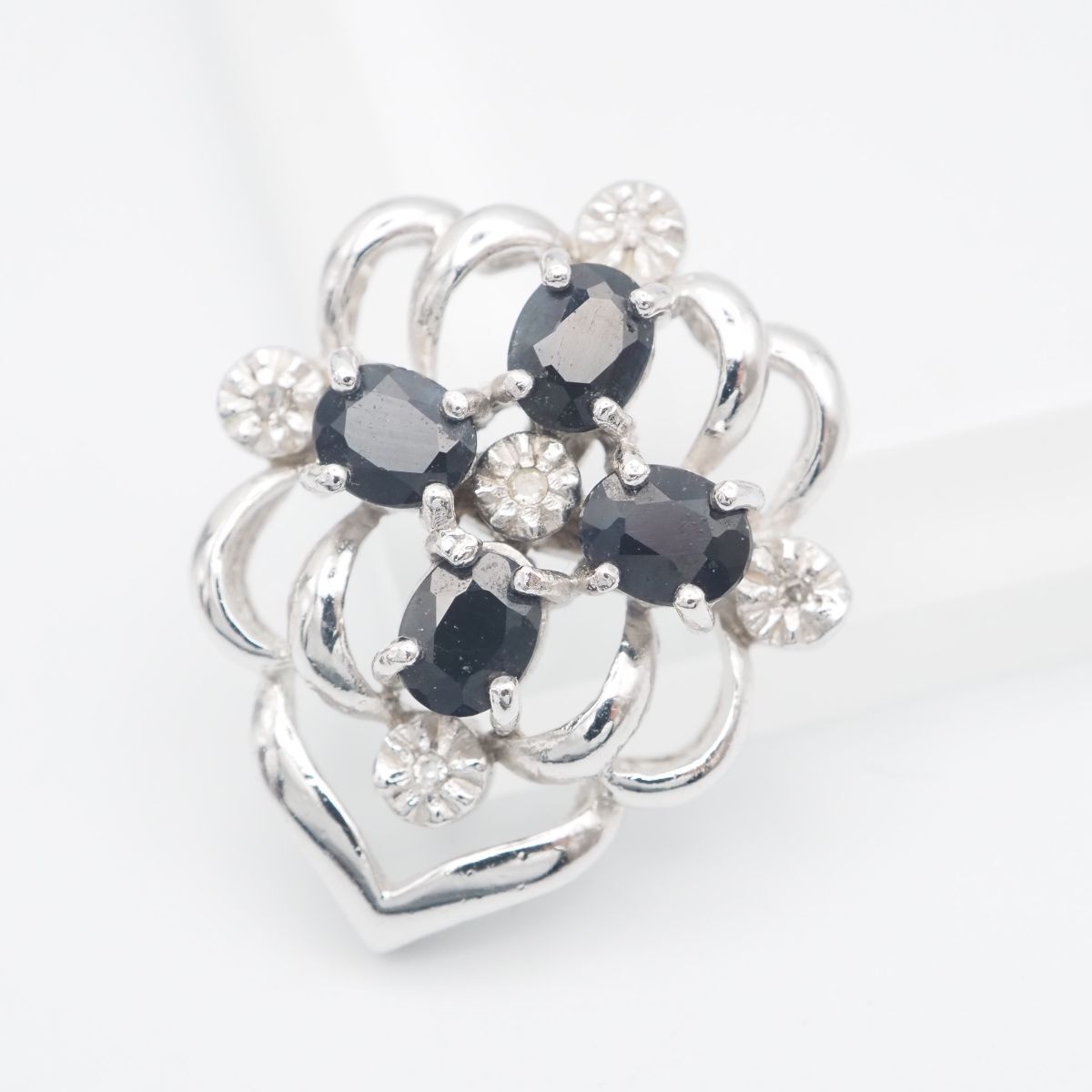 H100 サファイア? ブルースピネル? 2.00ct ダイヤモンド 0.02ct ペンダント トップ デザイン シルバー チャーム ヘッド 4月誕生石拍卖