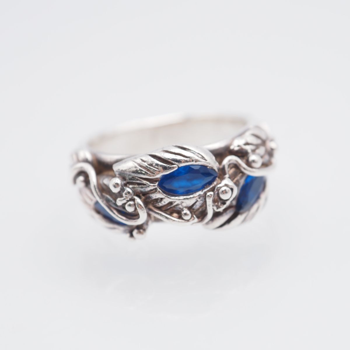 H223 ブルーストーン リング リーフ デザイン シルバー 指輪 ヴィンテージ 13号拍卖
