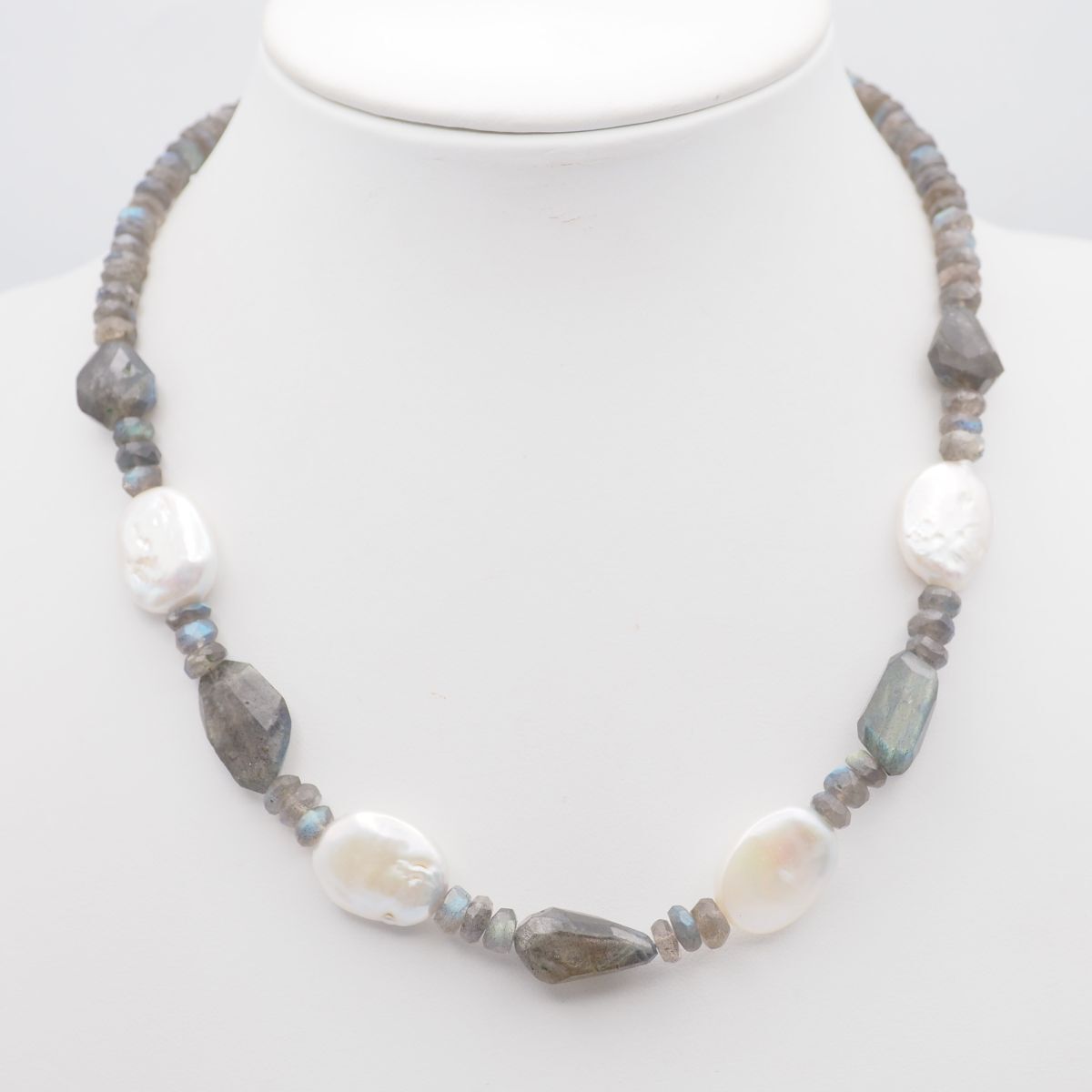 H225 ラブラドライト バロックパール 真珠 STERLING SILVER925刻印 ネックレス ピーコック系カラー デザイン シルバー 6月誕生石拍卖