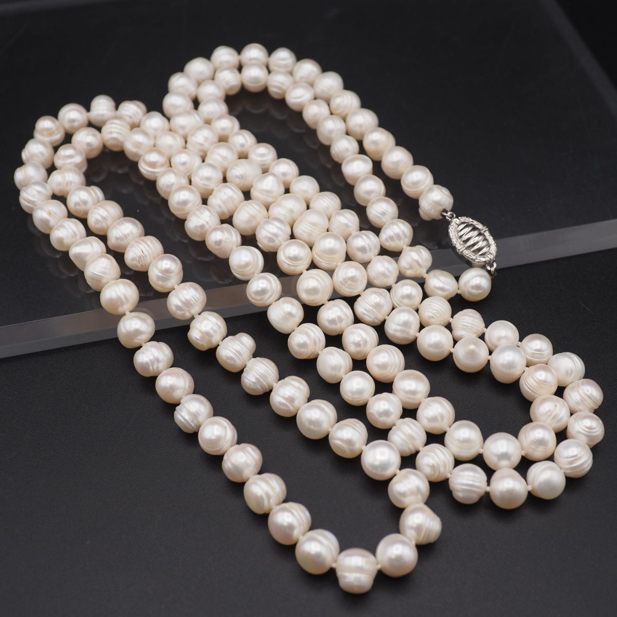 H008 淡水真珠 パール ロング ネックレス シルバー デザイン 6月誕生石拍卖