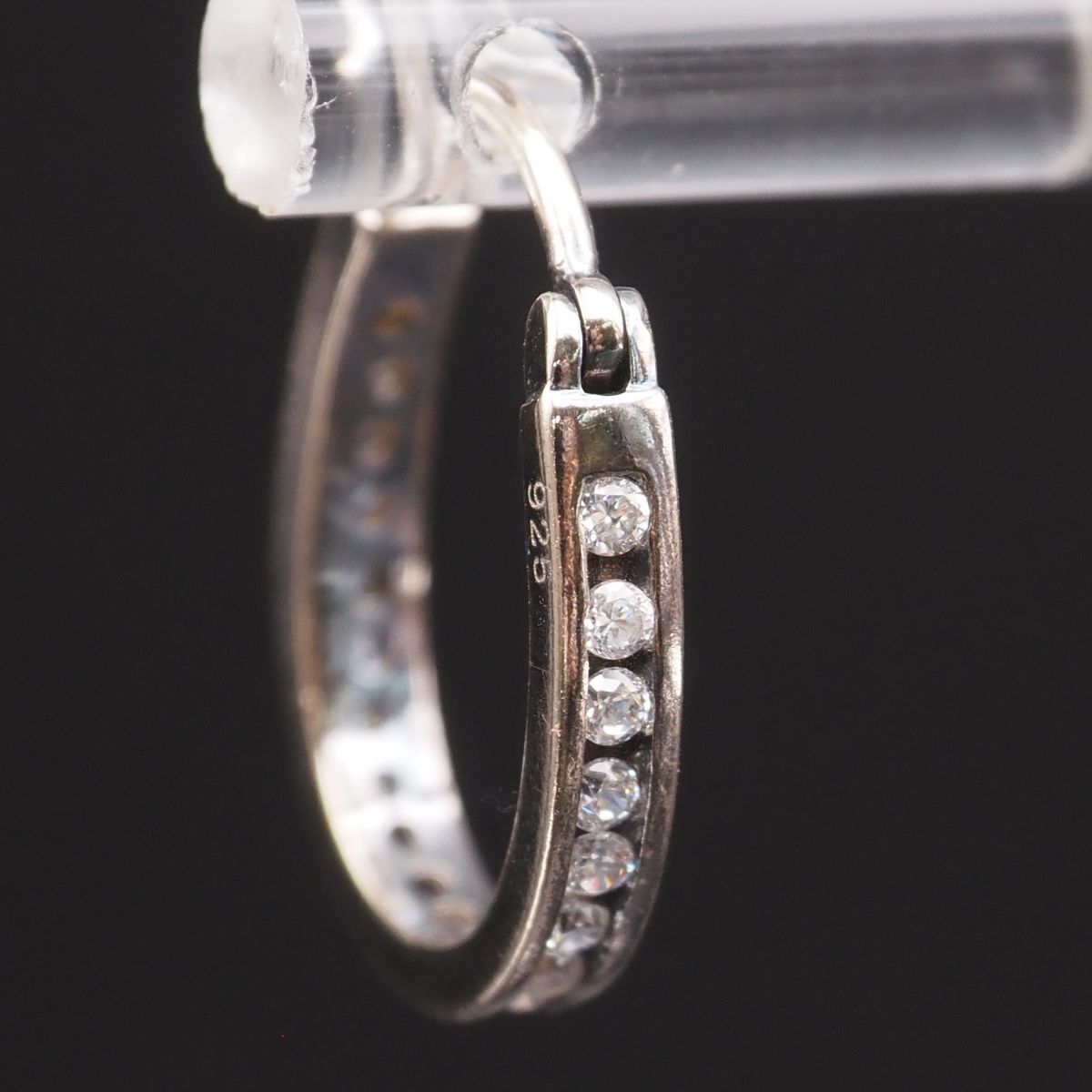 G830 ダイヤモンド風 925刻印 ピアス 片耳のみ フープ ラインストーン デザイン シルバー拍卖