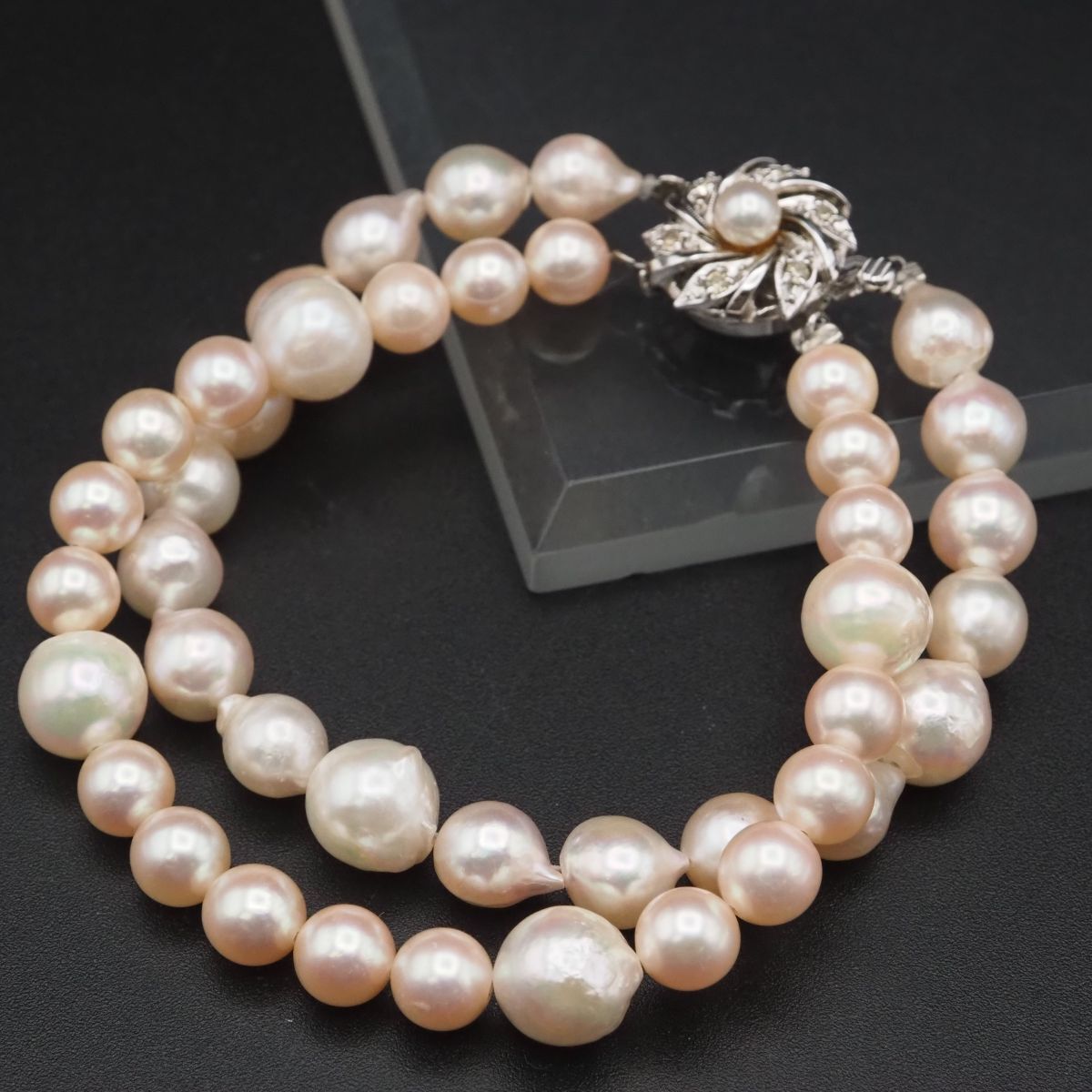 H048 本真珠 バロックパール SILVER刻印 ブレスレット 2連 デザイン シルバー 6月誕生石拍卖
