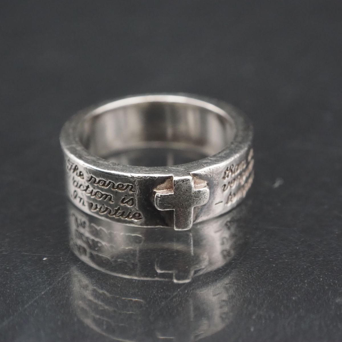 H143 ヴィンテージ SILVER刻印 リング クロス メッセージ デザイン シルバー 指輪 7号拍卖