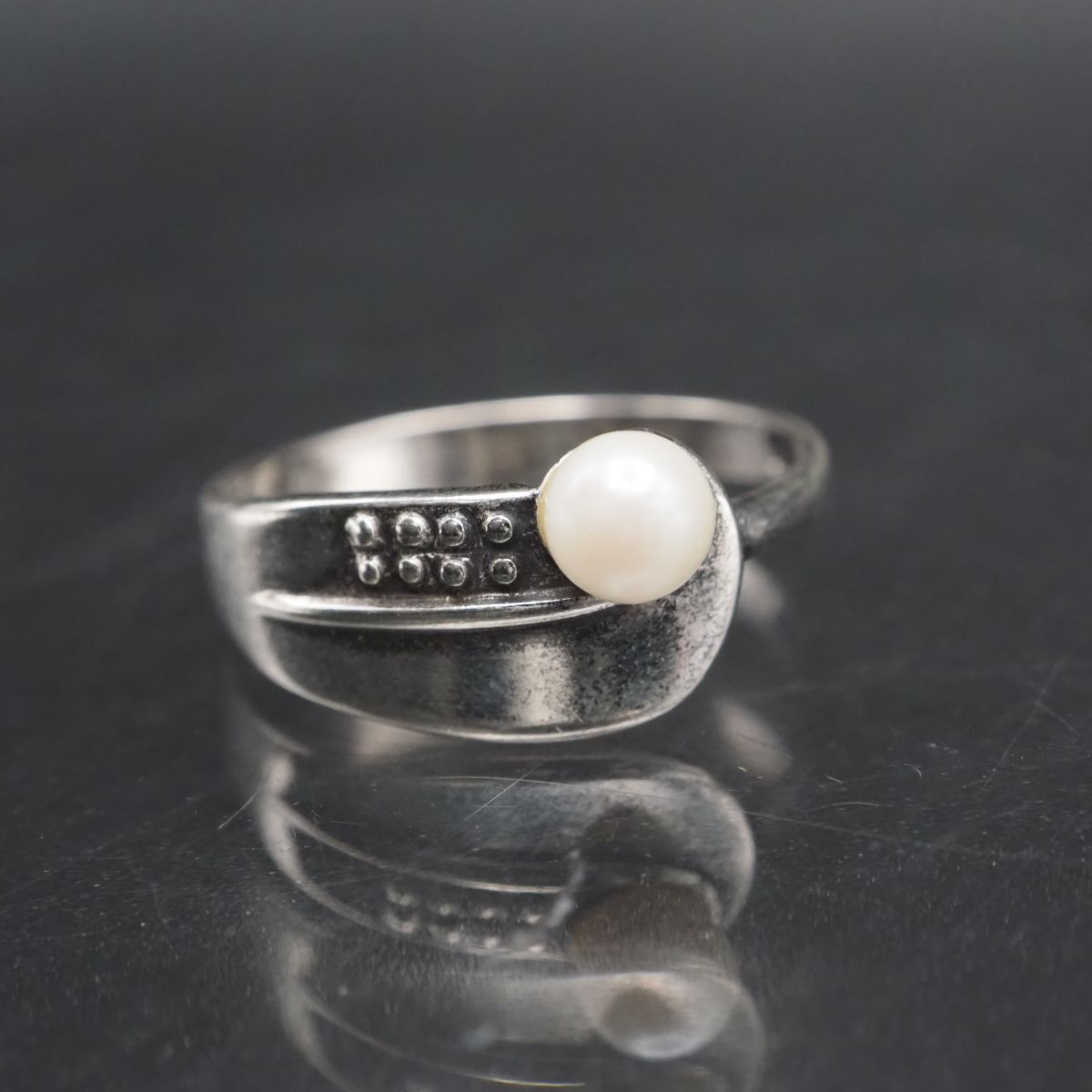 H039 フェイクパール 925刻印 リング デザイン シルバー 指輪 ヴィンテージ 17号拍卖