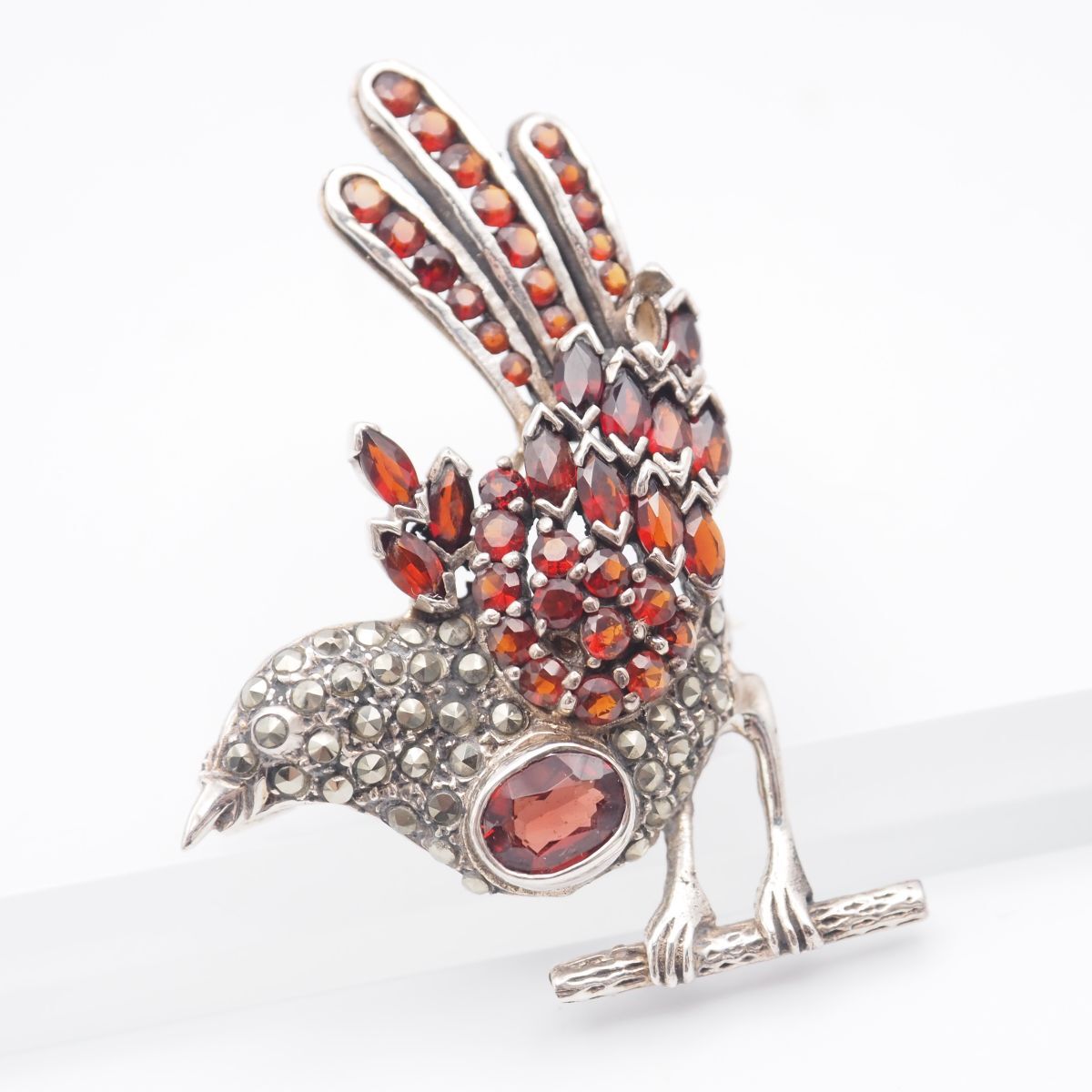 H462 ガーネット マーカサイト マルカジット ブローチ バード デザイン シルバー ヴィンテージ 1月誕生石拍卖