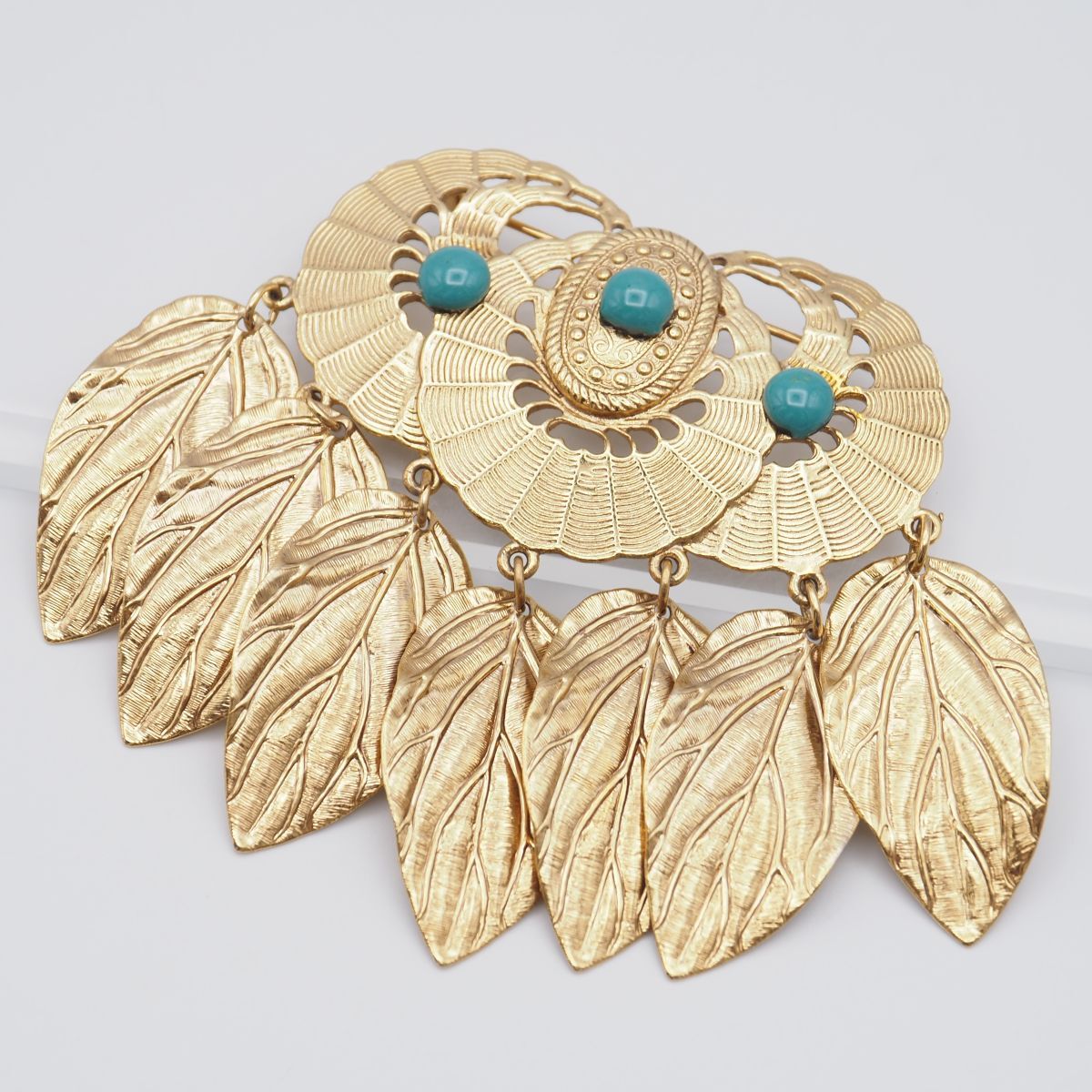H287 リーフ ブローチ ブルーエナメル ゴールド デザイン コスチュームジュエリー拍卖