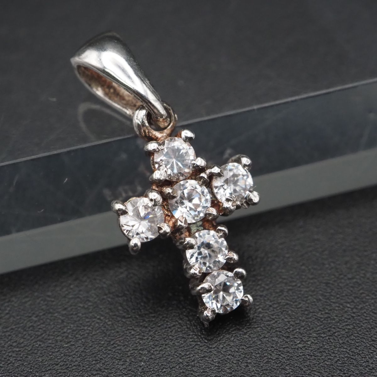 H518 ダイヤモンド風 ペンダント トップ クロス デザイン シルバー チャーム ヘッド ヴィンテージ拍卖