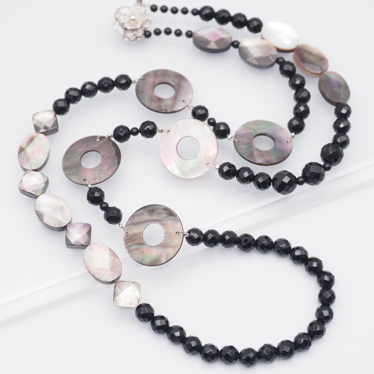 H459 シェル オニキス SILVER刻印 ネックレス デザイン シルバー拍卖