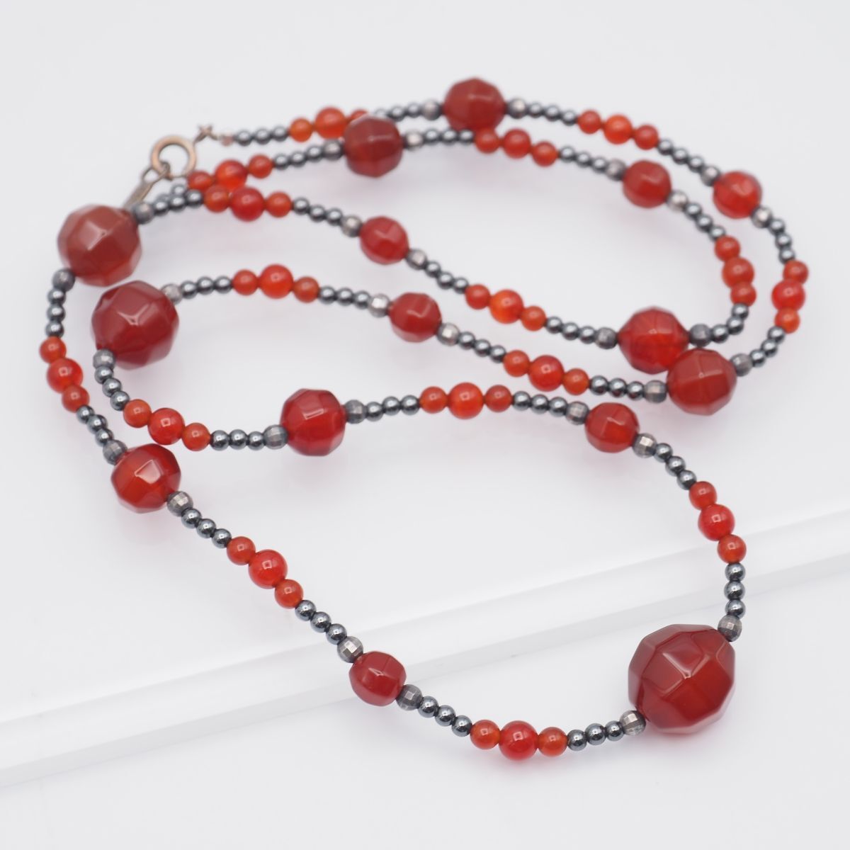 H574 レッドアゲート 赤瑪瑙 メノウ ヘマタイト SILVER925刻印 ネックレス デザイン シルバー拍卖