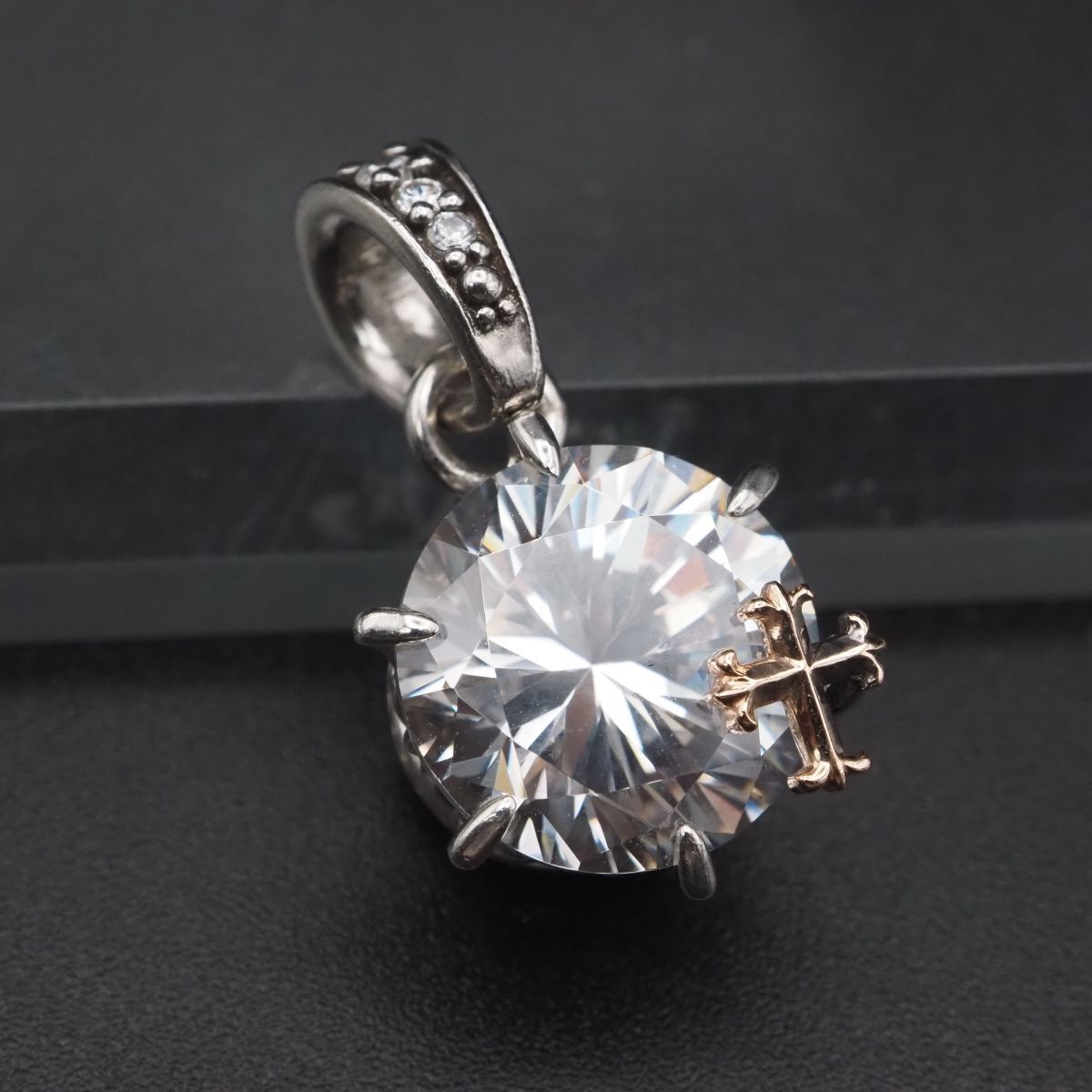 H538 ダイヤモンド風 ペンダント トップ クロス デザイン シルバー チャーム ヘッド拍卖