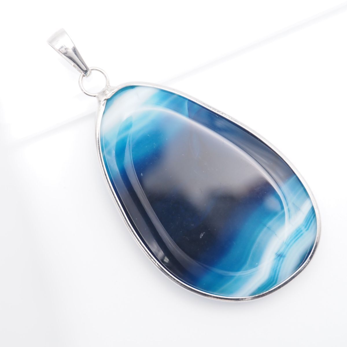 H593 特大 ブルーアゲート 青瑪瑙 メノウ ペンダント トップ デザイン シルバー チャーム ヘッド拍卖