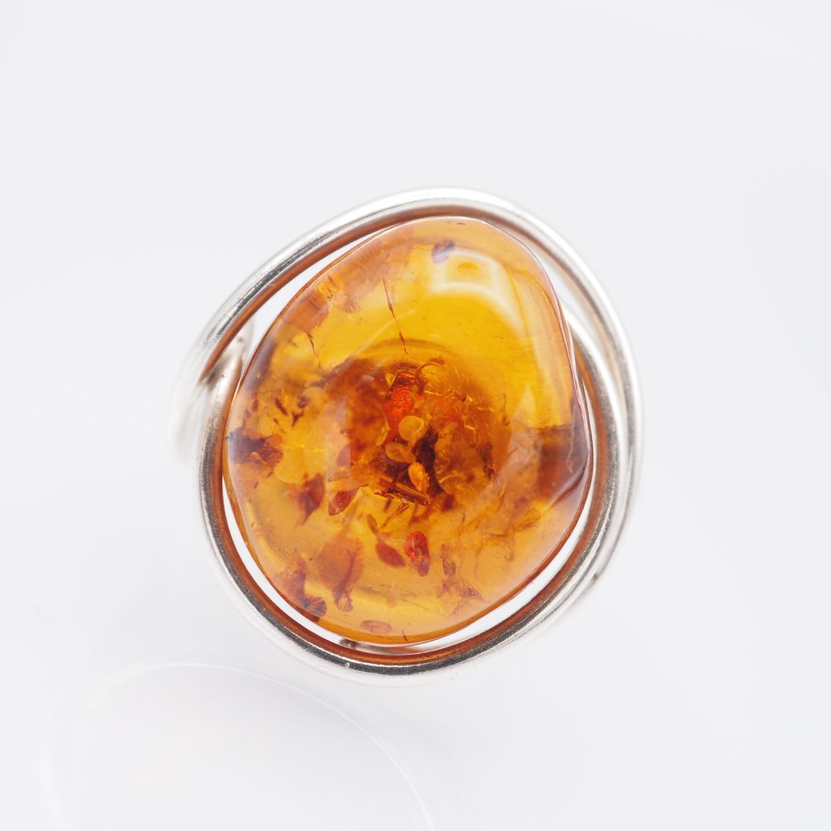 H473 琥珀 コハク アンバー リング デザイン シルバー 指輪 ヴィンテージ 15号拍卖