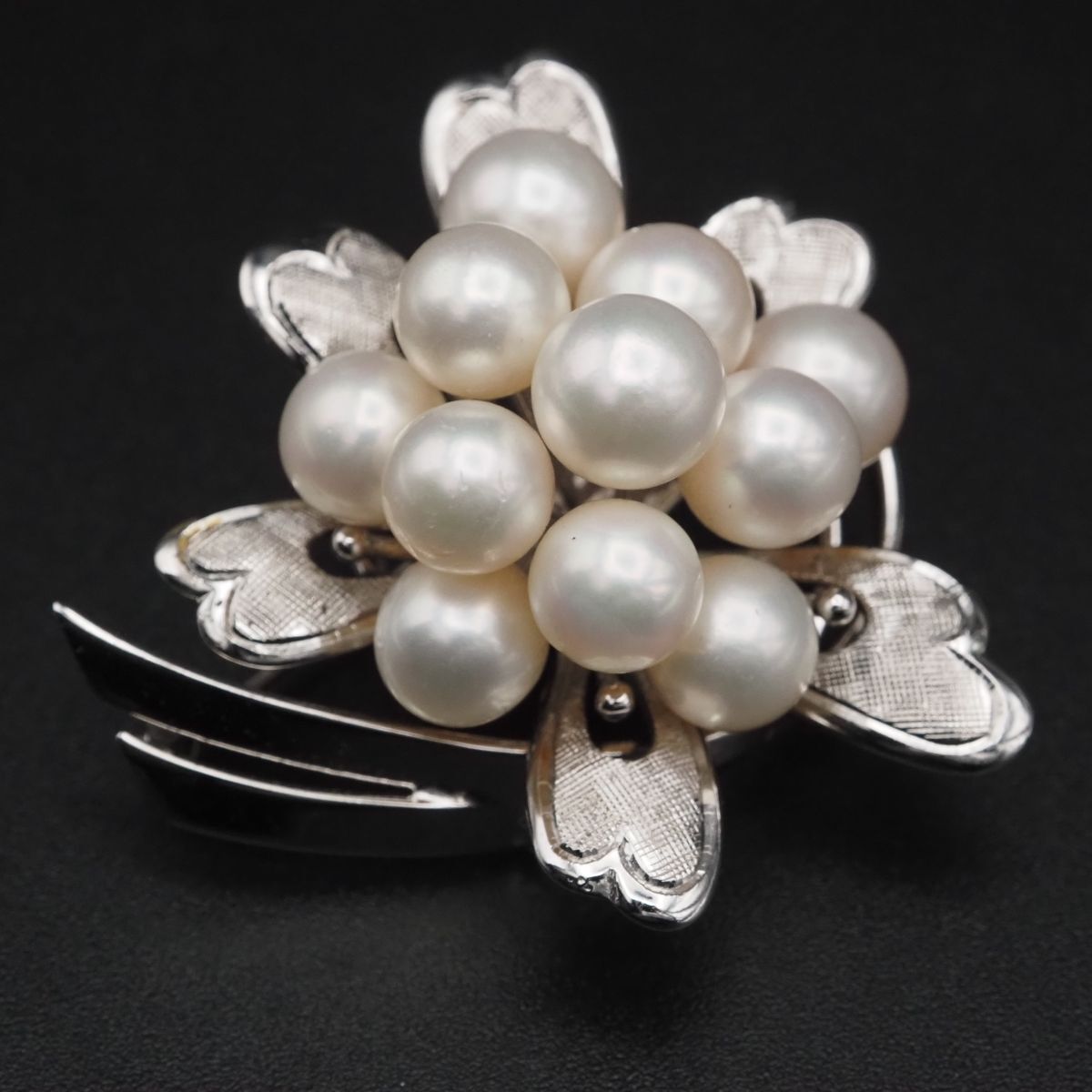H234 本真珠 7.2-8mm11珠 パール SILVER刻印 ブローチ デザイン シルバー コサージュ 6月誕生石拍卖