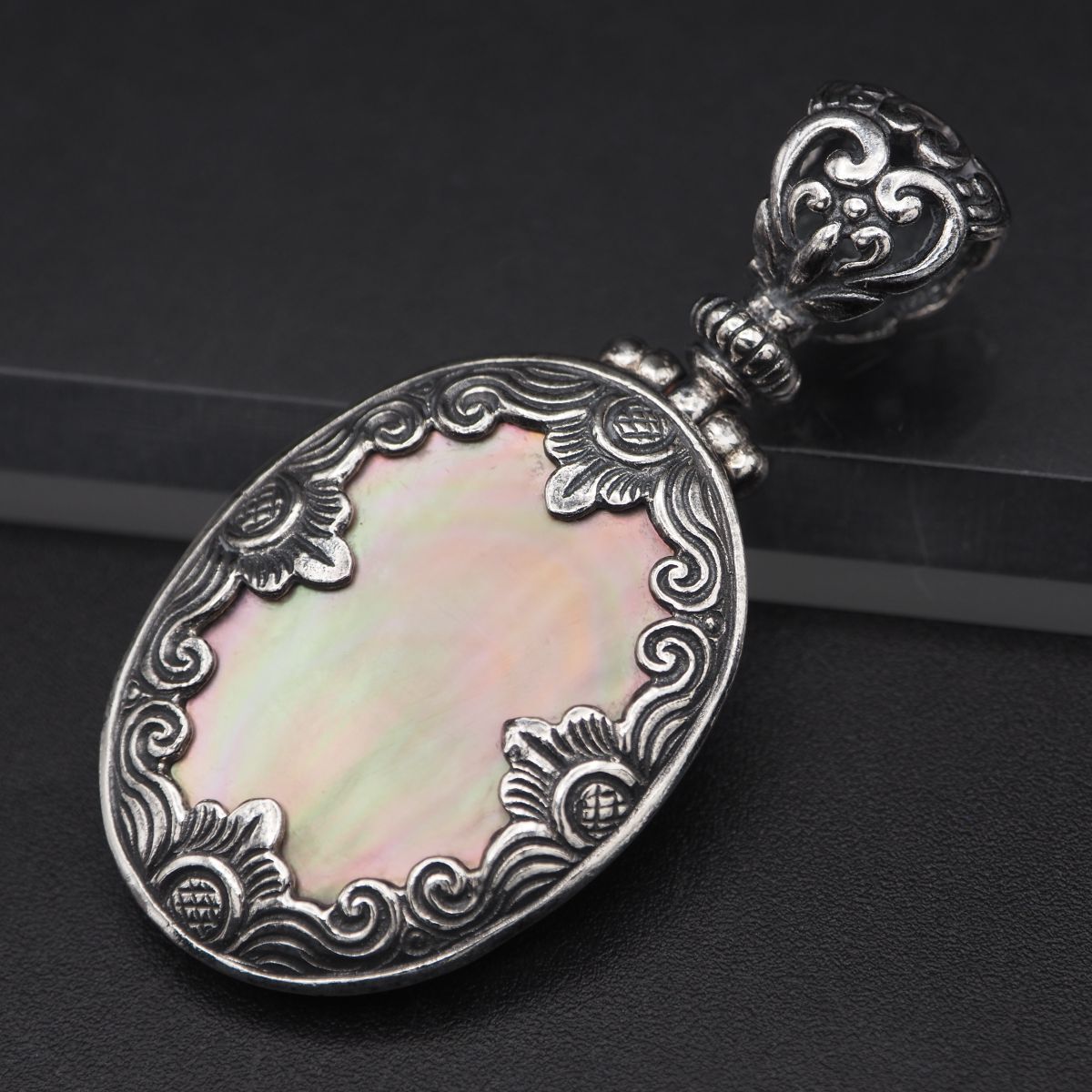 G107 シェル 925刻印 ペンダント トップ デザイン シルバー チャーム ヘッド ヴィンテージ拍卖