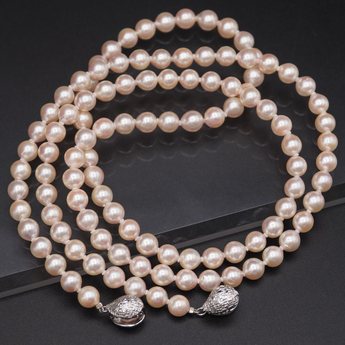 H514 本真珠 7.2mm珠 パール SILVER刻印 ラリエット ネックレス デザイン シルバー 6月誕生石拍卖