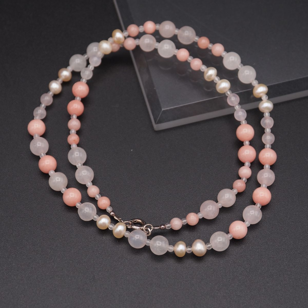 H250 ローズクォーツ 淡水真珠 パール 925刻印 ネックレス デザイン シルバー 6月誕生石拍卖