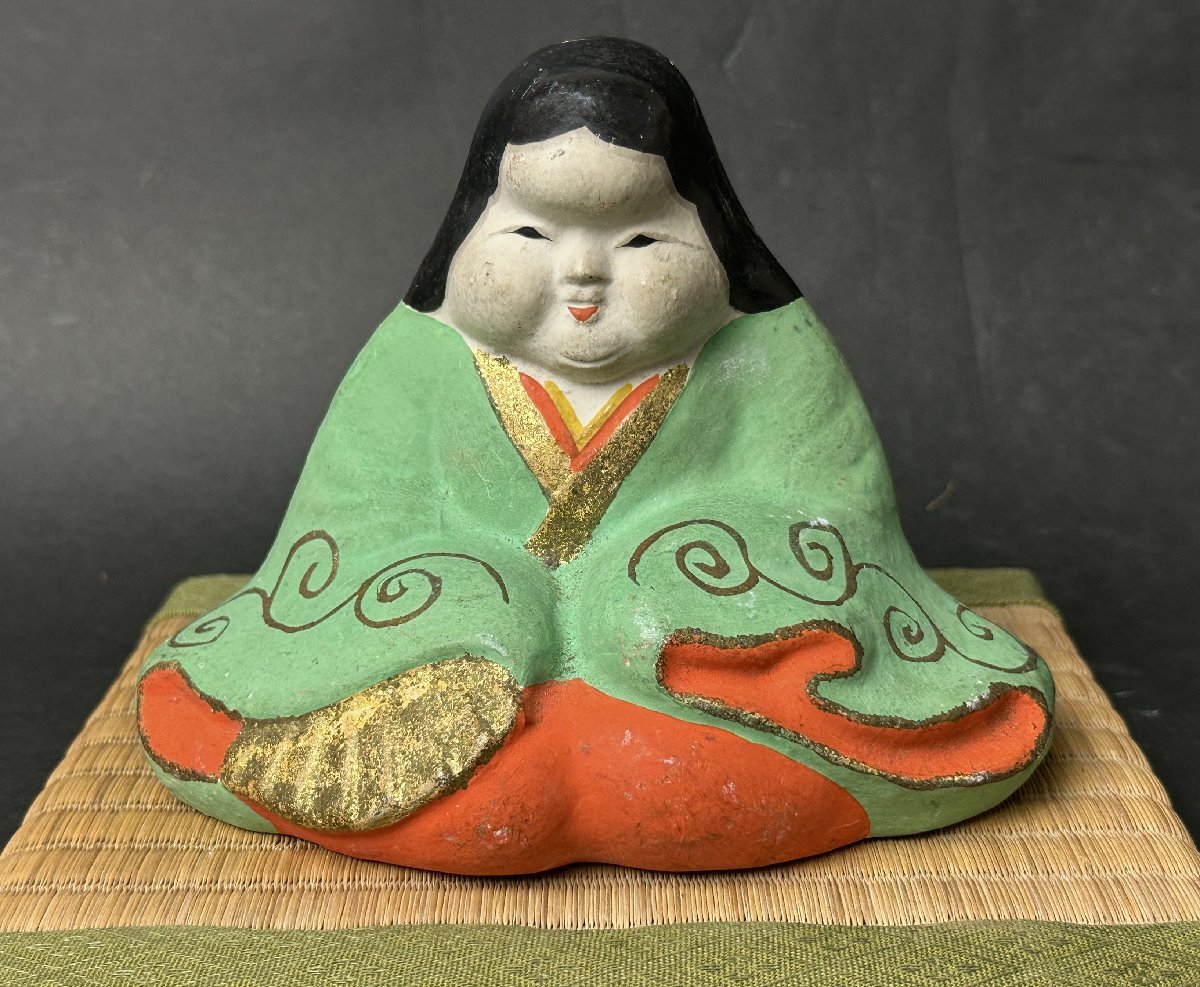 Y668 お多福 おかめ 土人形 郷土人形 時代物 縁起物 おたふく 商売繁盛 骨董 当時物 民芸 伝統工芸 レトロ 幸福 置物 現状品拍卖