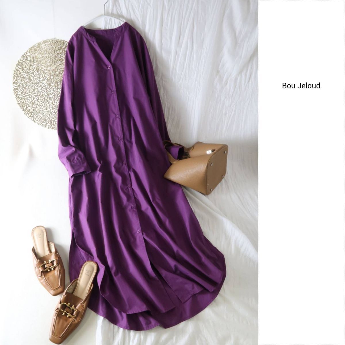 ブージュルード Bou Jeloud☆洗える 【はあちゅうさんコラボ】2wayバックフレアシャツワンピース Fサイズ☆M-B 5823拍卖