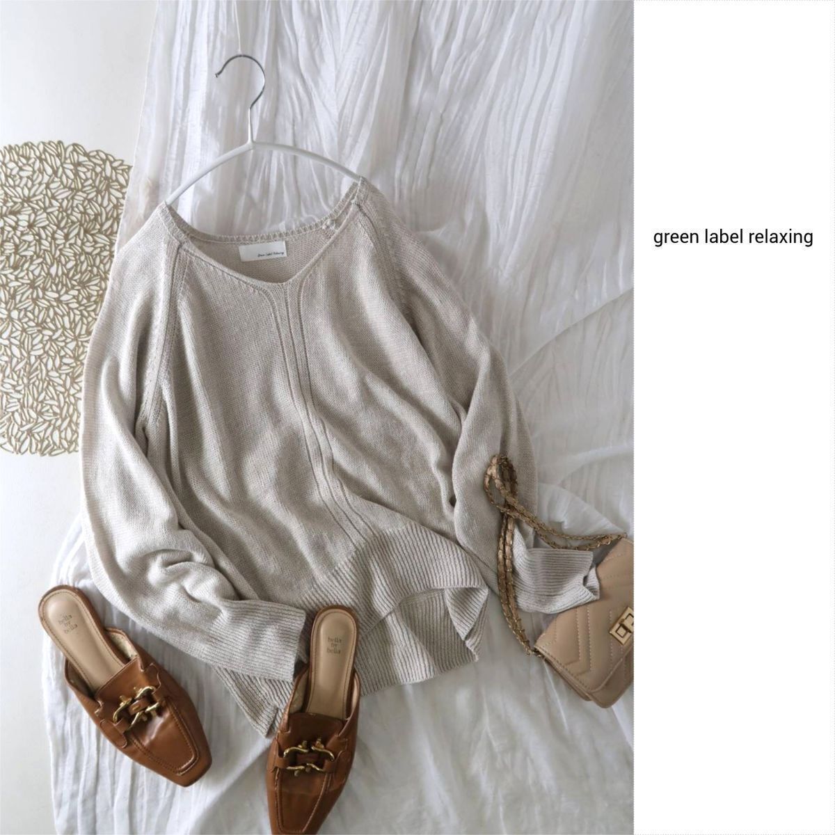 ユナイテッドアローズ/green label relaxing☆リネン100% ラグラン Vネック プルオーバーニット☆A-O 5088拍卖