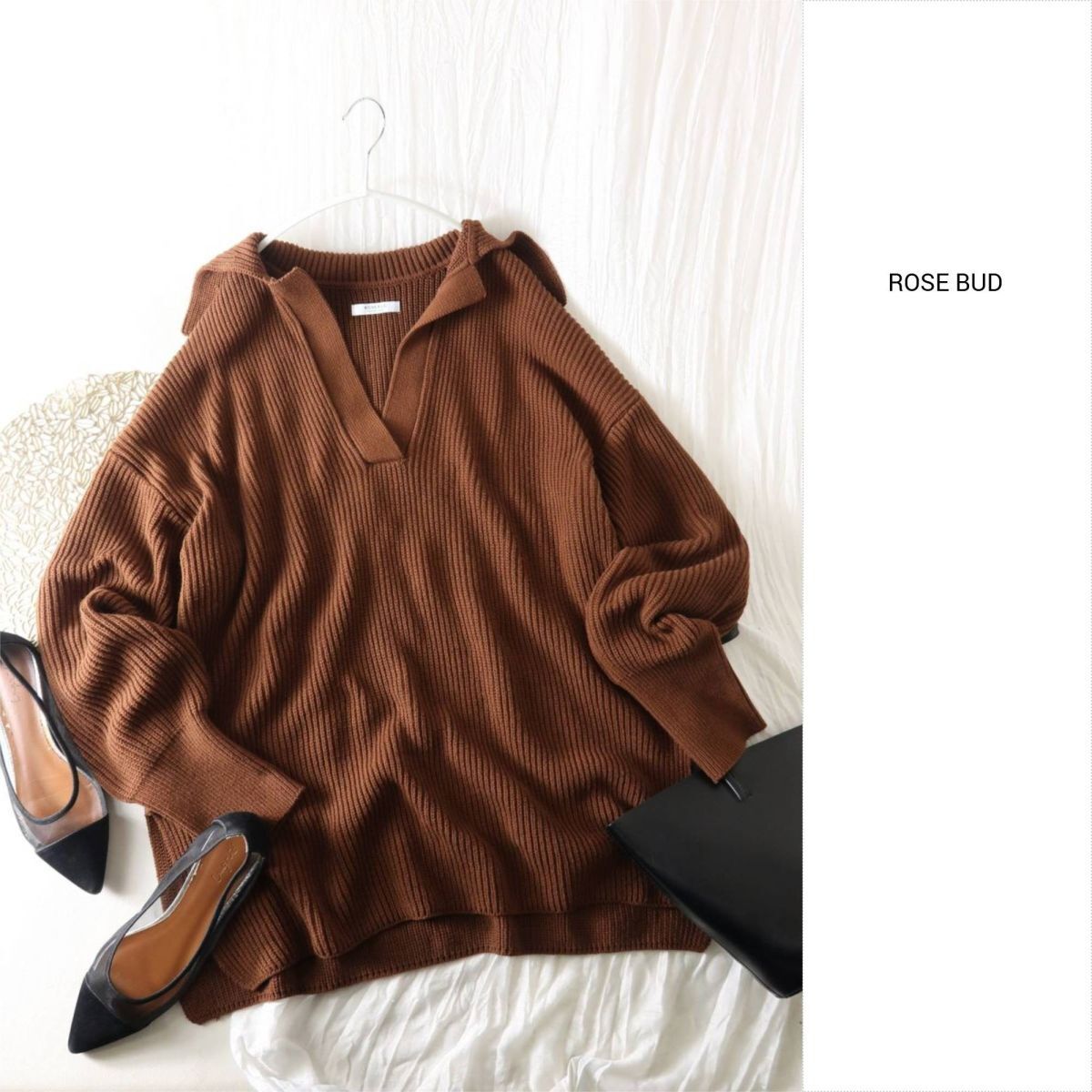 ローズバッド ROSE BUD☆綿100% ポロニットプルオーバー Fサイズ☆M-B 5776拍卖