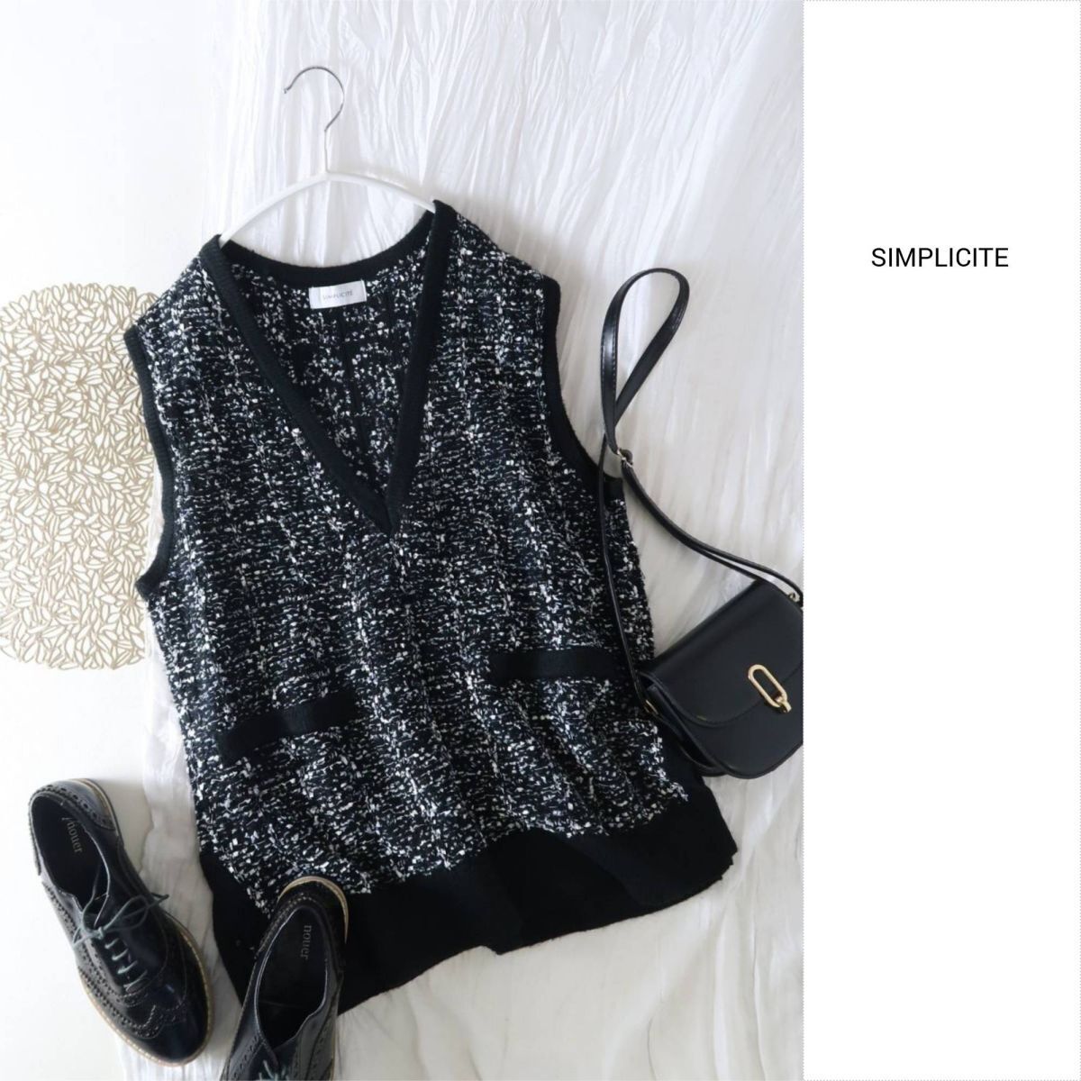 2023AW☆イエナ/シンプリシテェ SIMPLICITE☆ツイード調ニットベスト☆E-M 5787拍卖