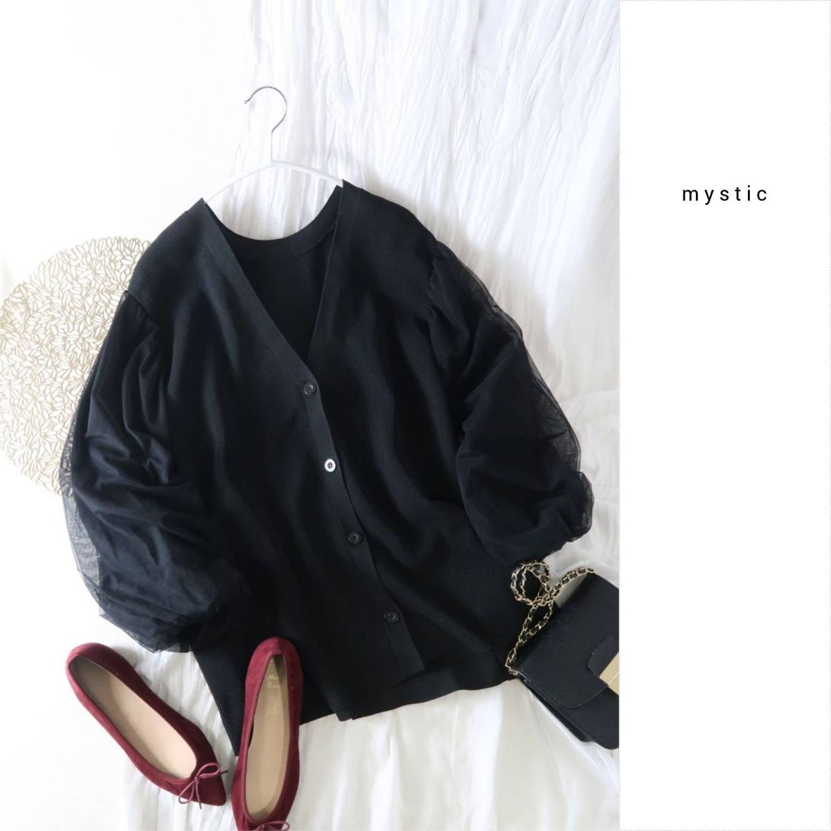 新品☆2024年☆ミスティック mystic☆洗える チュールスリーブカーディガン 1サイズ☆R-O 5868拍卖
