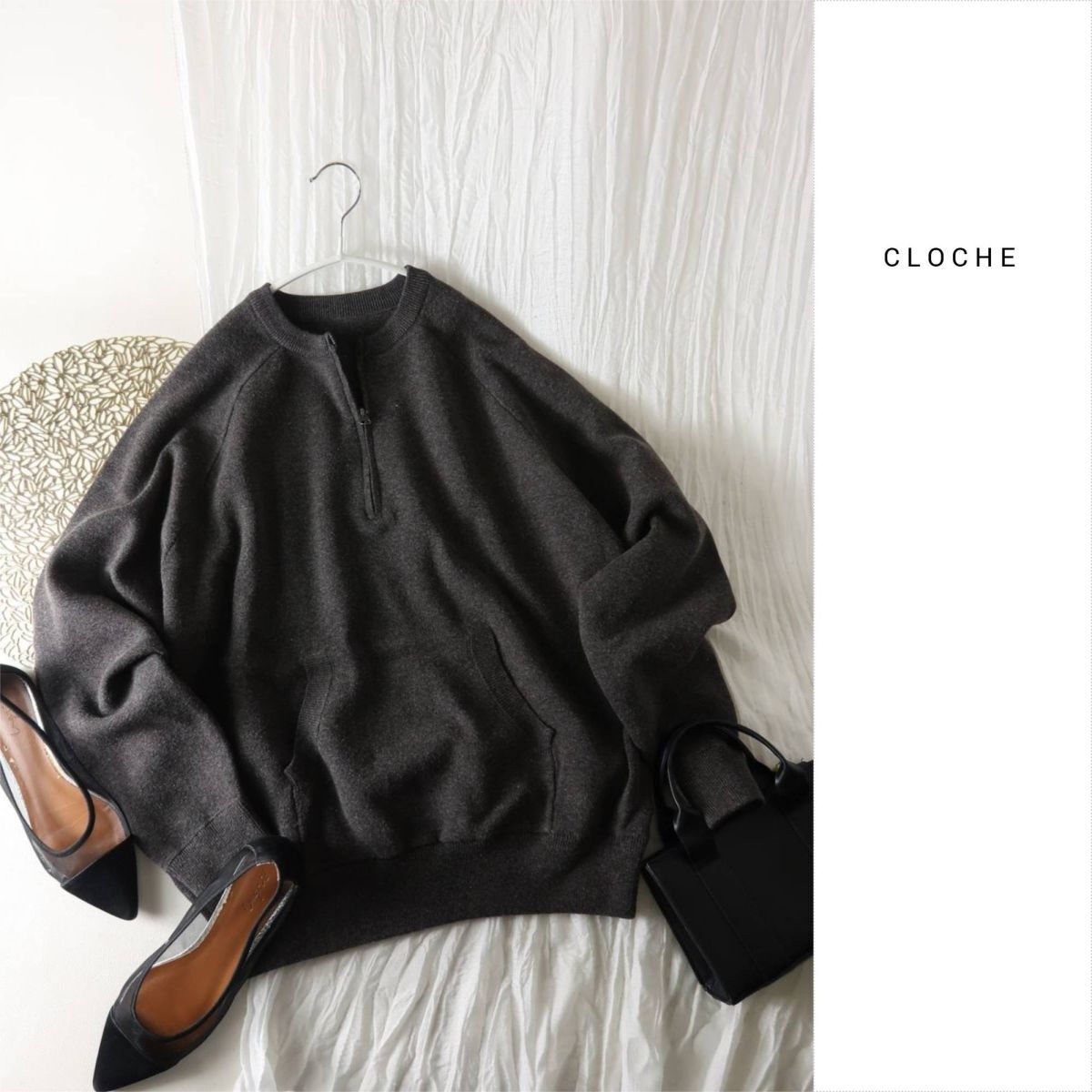 クロシェ CLOCHE☆洗える オーバーサイズ ハーフジップニット 02サイズ☆A-O 5876拍卖