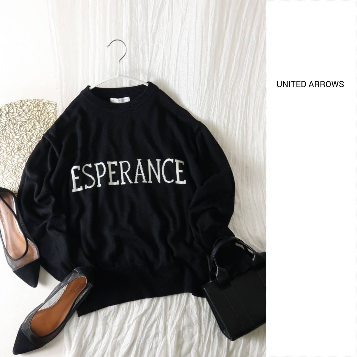 ユナイテッドアローズ UNITED ARROWS☆洗える フロントロゴ クルーネックニット☆A-O 5873拍卖