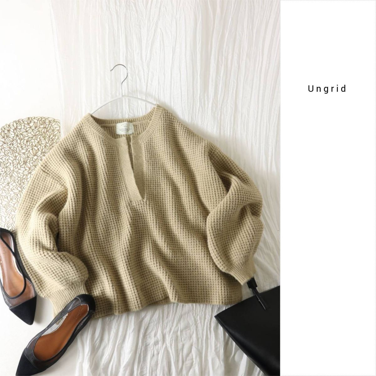 アングリッド Ungrid☆ワイドショートワッフルニット Fサイズ☆R-O 5872拍卖