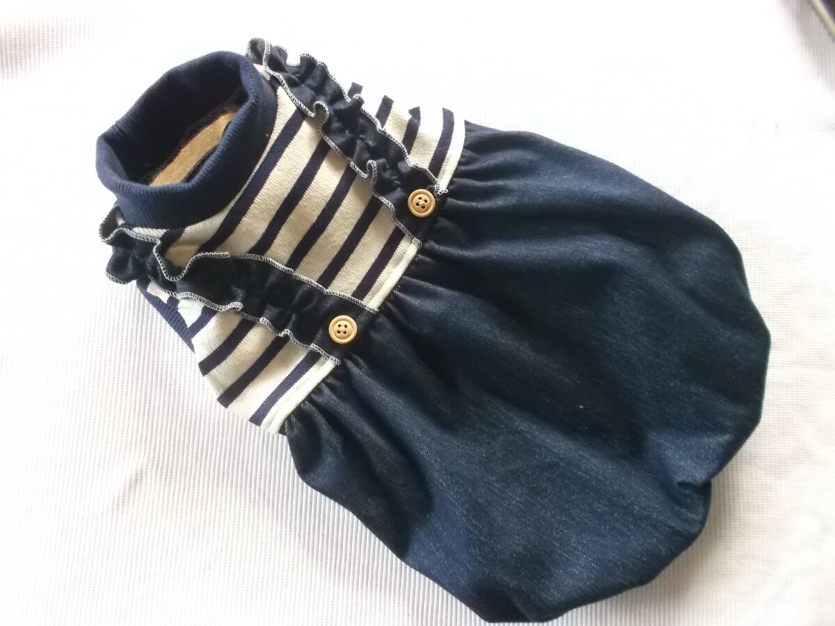 ★胴42cm★ボーダーとデニム風ニットのバルーンワンピース拍卖