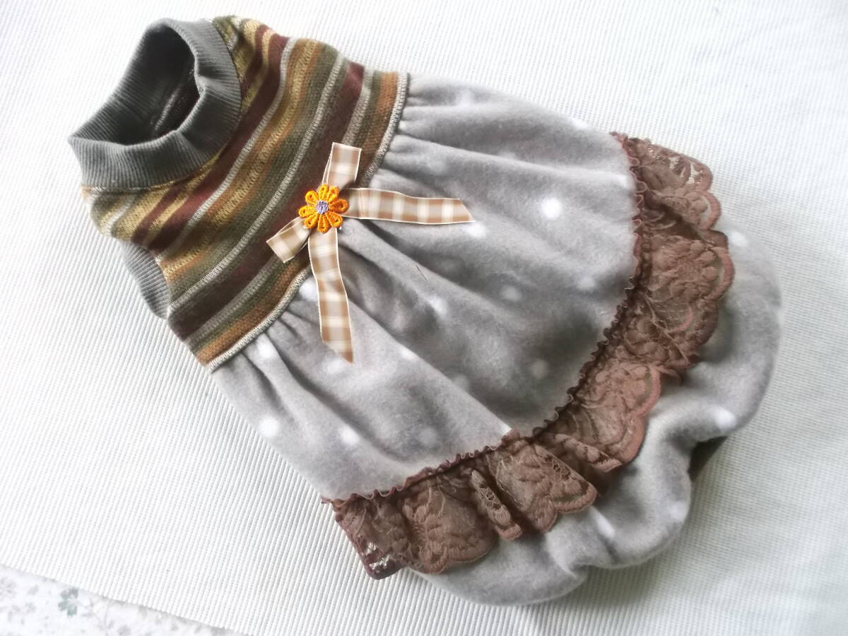 ★胴38cm★ボーダーとフリースドットのバルーンワンピース拍卖