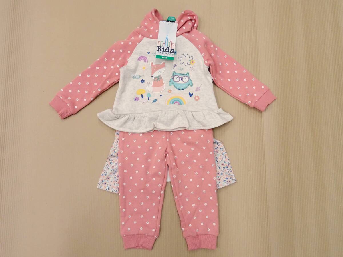 H-094A 新品 4点セット Headquarters Kids 女の子 ベビー 18M(78~83㎝)12~18か月 裏起毛 パーカー 上下 / ロンパース / パンツ まとめて拍卖