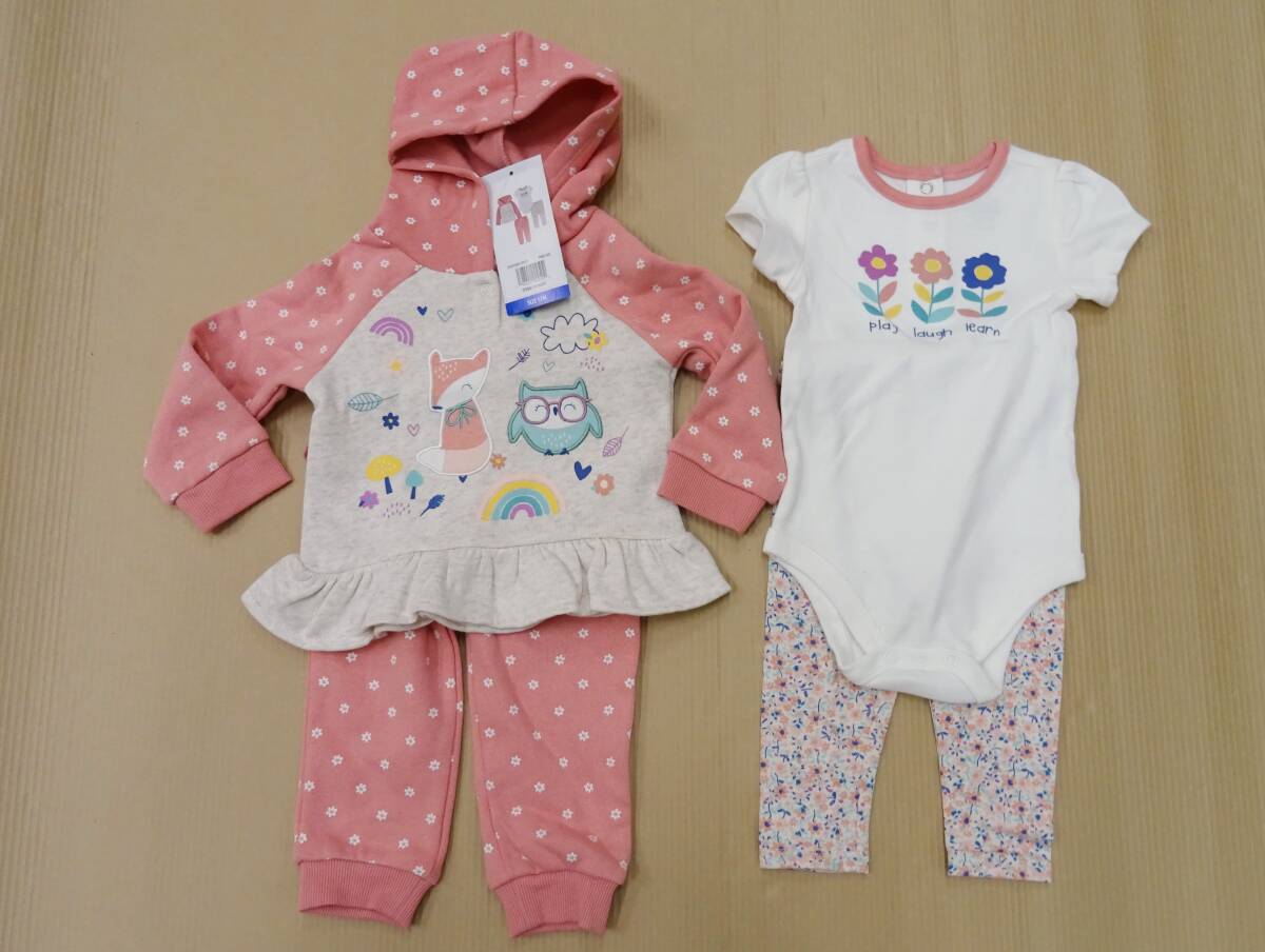 H-093A 新品 4点セット Headquarters Kids 女の子 ベビー 12M(72~78㎝)9~12か月 裏起毛パーカー 上下 / ロンパース / パンツ まとめて拍卖