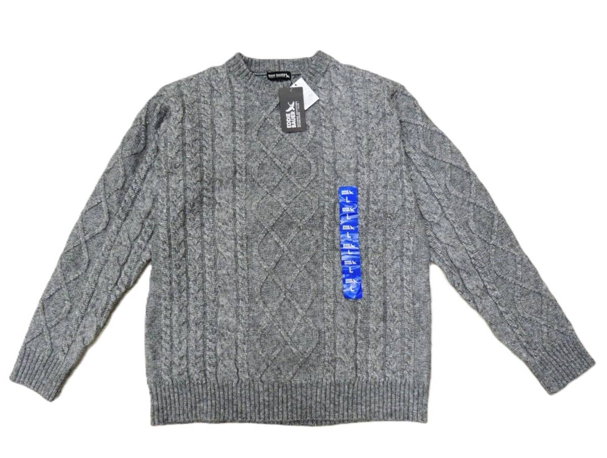 H-311 新品 EDDIE BAUER エディーバウアー ニット ケーブル編み 長袖 メンズ トップス【L】グレー 厚手拍卖