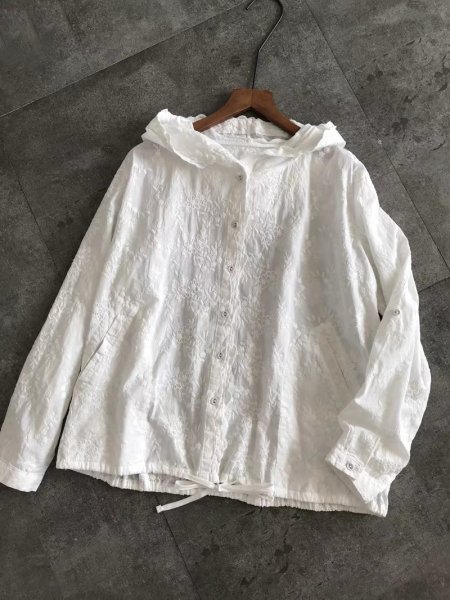 sg 2509 フードジャンーパー トップス チュニック ワイシャツ 綿100% ゆったり オシャレ フリーサイズ ナチュラル 前開け 全刺花柄11拍卖