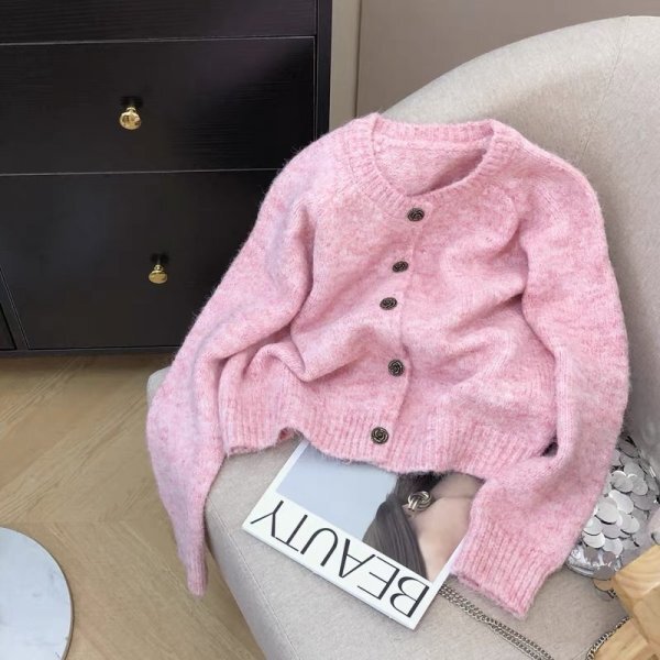 mgm 2510 ニット セーター カーディガン 羽織物 アウター チュニック オシャレ フリーサイズ 前開け シンプル ピンク系拍卖