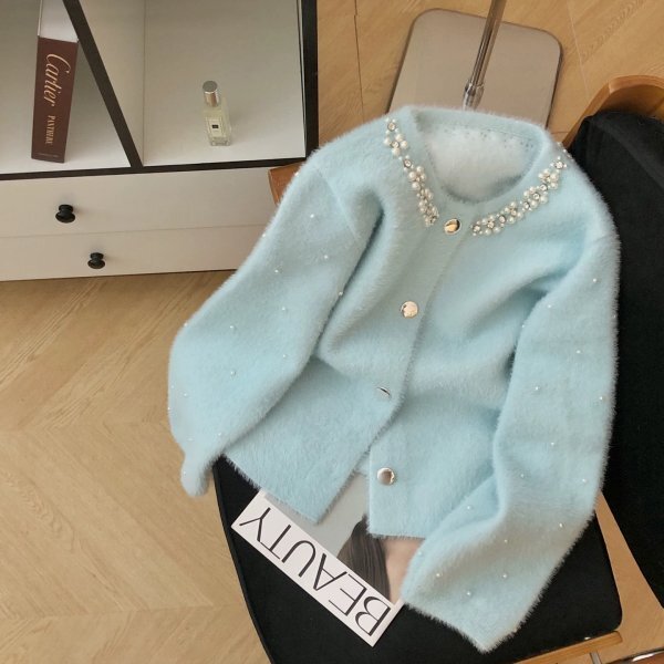 mgm 2510 ニット セーター カーディガン 羽織物 アウター チュニック オシャレ フリーサイズ ビーズ付き3拍卖