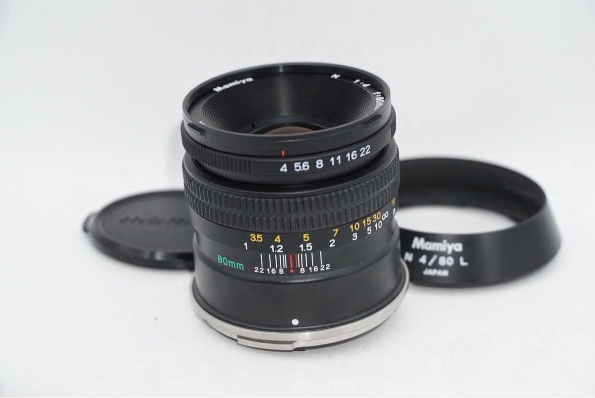 美品 マミヤ Mamiya N F4 80mm L 中判 カメラ レンズ レンズフード 動作確認済 MAMIYA7 7II用 1円スタート マミヤ 光学ok拍卖