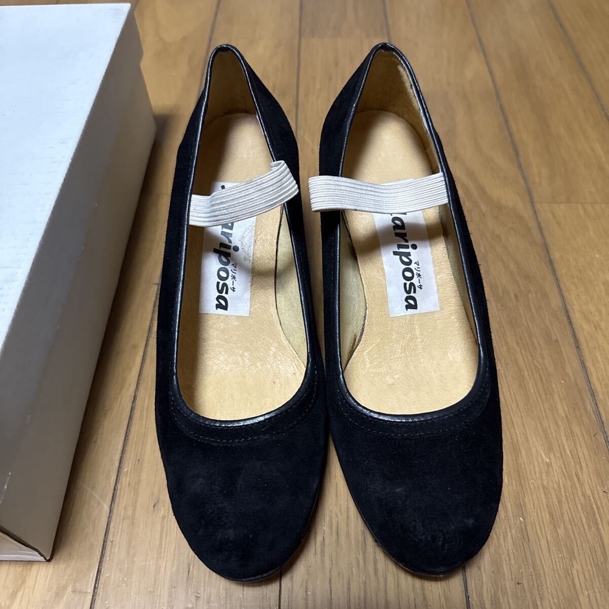 ☆O10☆ 未使用 長期保管 フラメンコ靴 マリポーサ5 1/2 22.5㎝程度 黒 スエード パンプス ダンスシューズ 本革底 釘付き 発送60サイズ拍卖