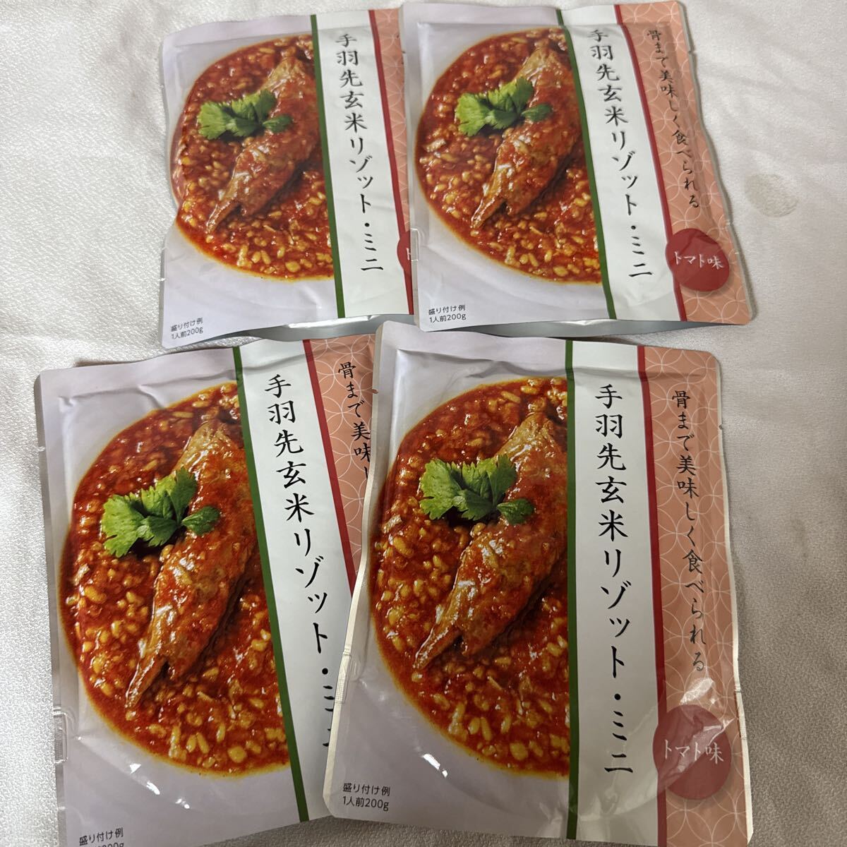 ☆O19☆ 送料185円可 レトルト 手羽先玄米リゾット トマト味 魚藤 4食まとめて 賞味期限 27年11月 非常食 保存食 アウトドア 200g拍卖