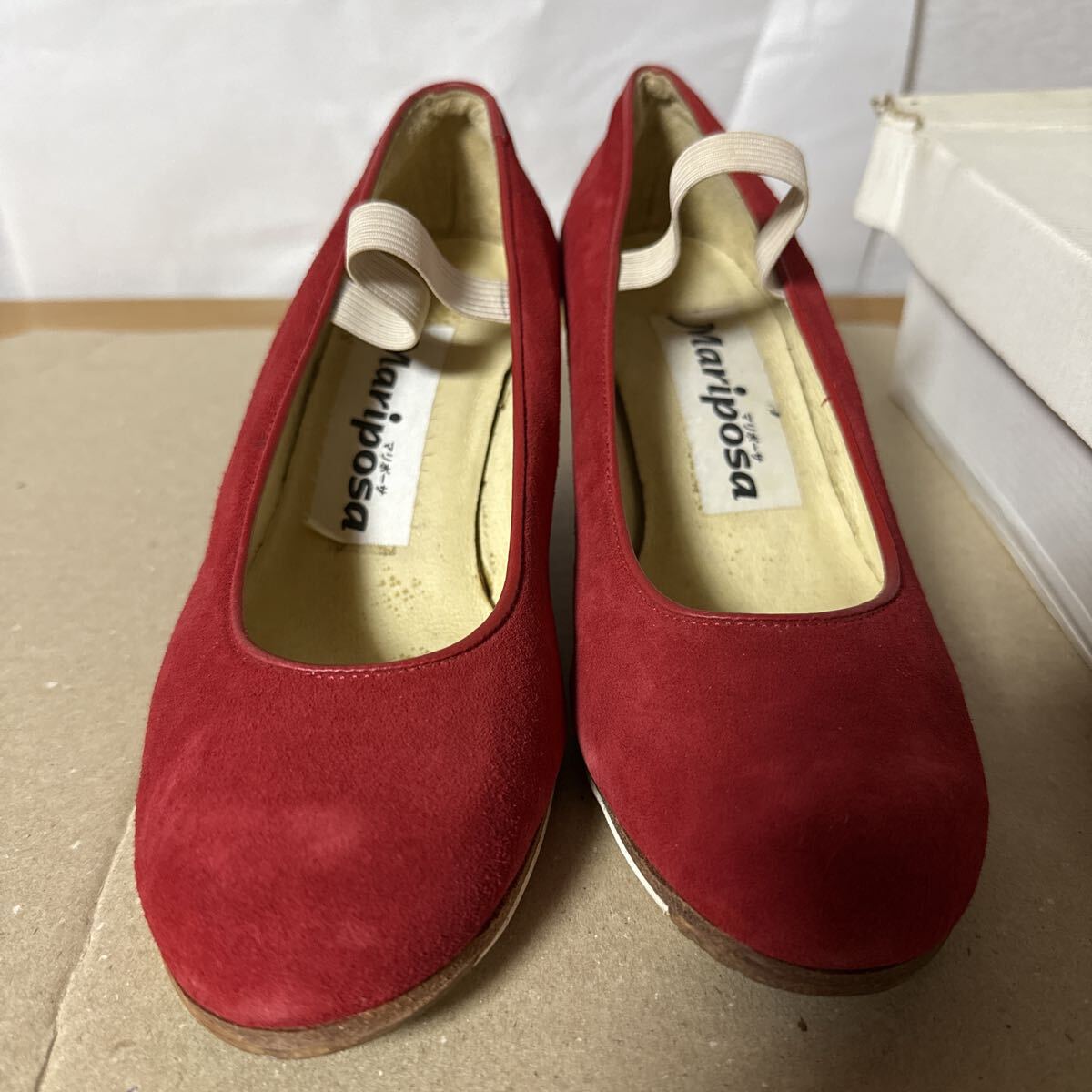 ☆O30☆ 未使用 長期保管品 マリポーサ フラメンコシューズサイズ 6-1/2 23.5㎝程度 赤 スウェード 本革底 レッド ダンスシューズ 拍卖