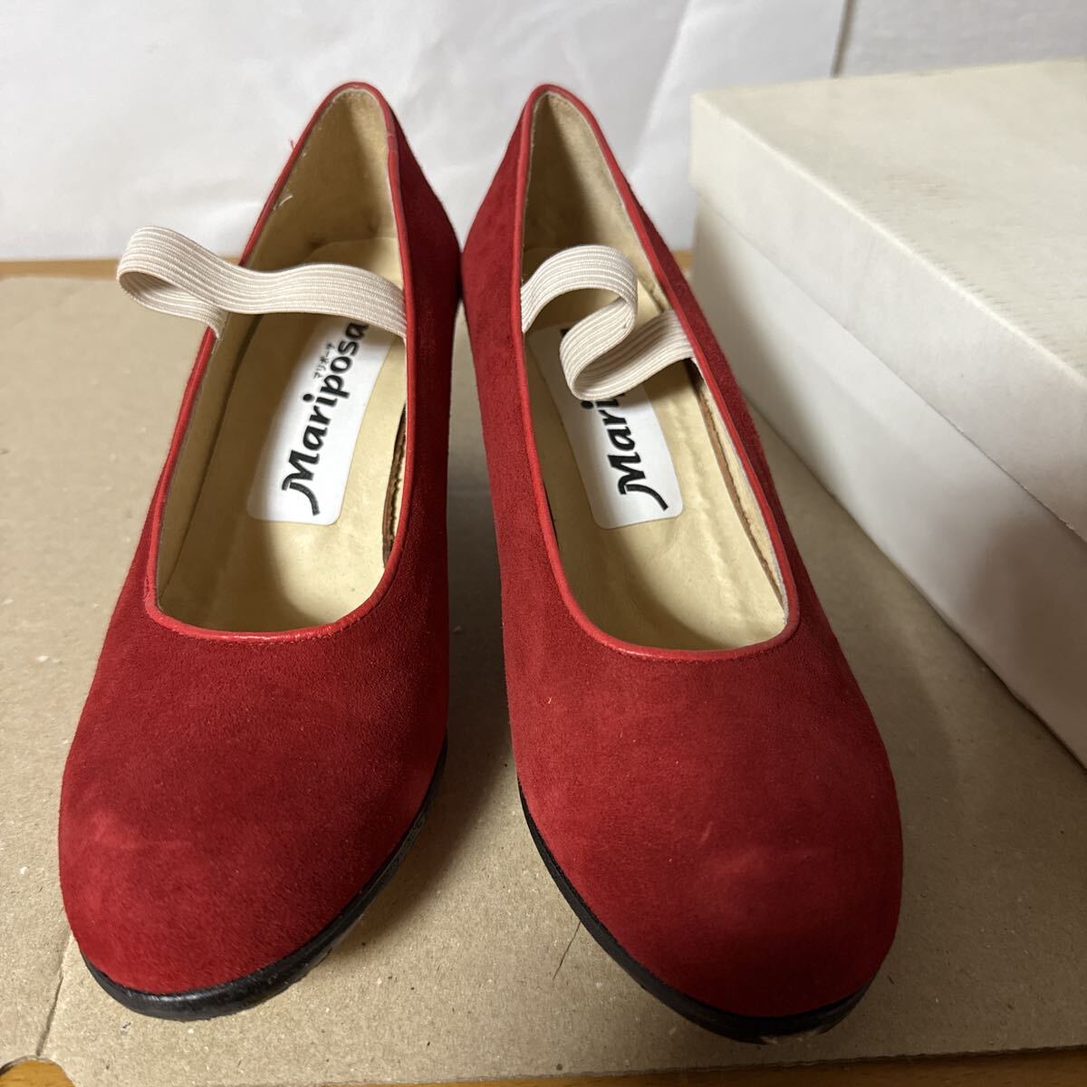 ☆O30☆ 未使用 長期保管品 マリポーサ フラメンコシューズサイズ 6 (36)23㎝ 程度 赤 スウェード 本革底 レッド ダンスシューズ 拍卖