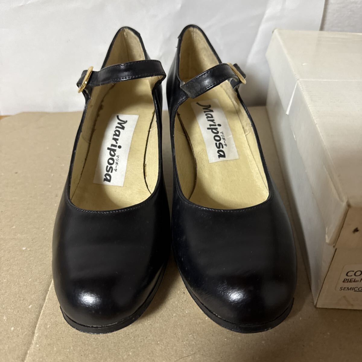☆O05☆ 未使用 長期保管 フラメンコ靴 マリポーサ 71/2 24㎝程度 黒 本革 パンプス ダンスシューズ 本革底 拍卖