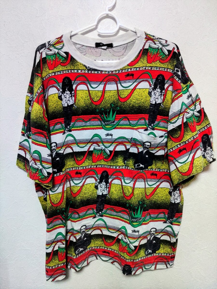 オールド ステューシー OLD STUSSY ボブマーリー 総柄 Tシャツ ラスタ 80年代 オリジナル スペシャル拍卖