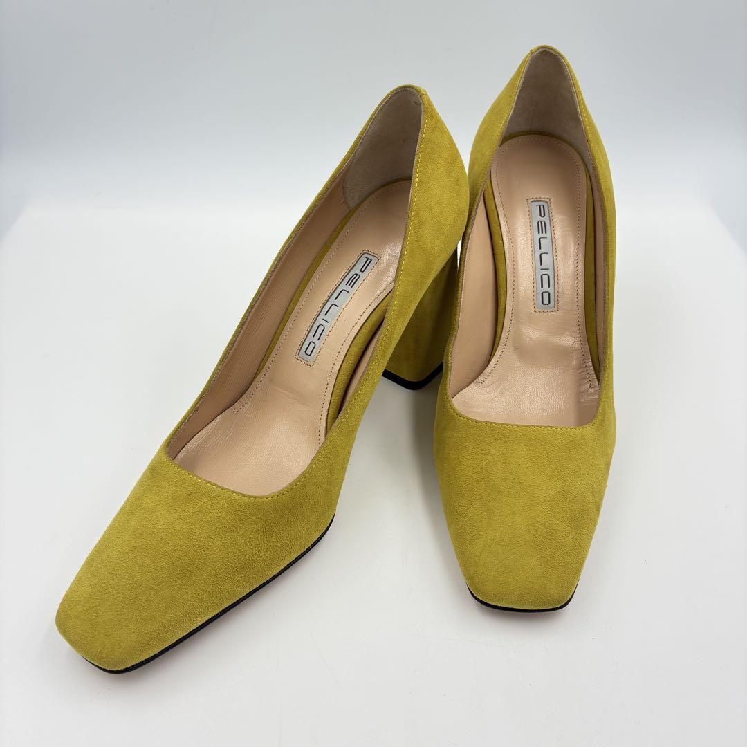 試着程度PELLICO スエード スクエアトゥパンプス イエロー系 秋色拍卖